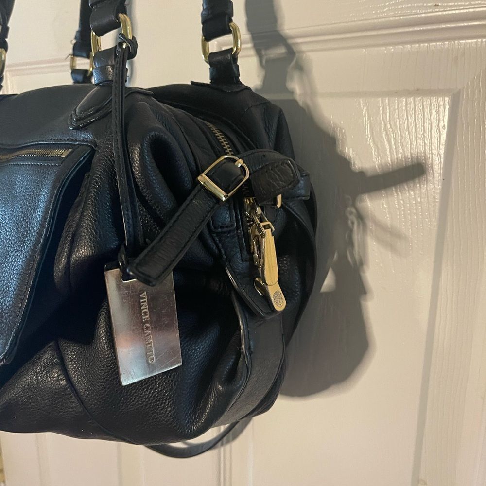 Vince Camuto Black Leather Handbag shoulder bag with gold tone hardwares - Picture 4 of 15